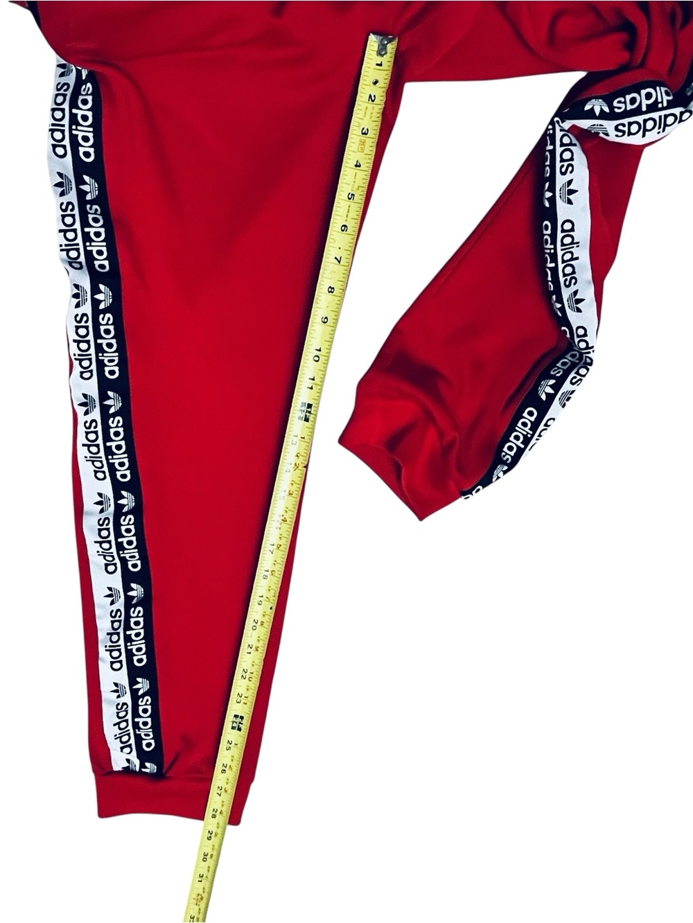 Adidas Men's Joggers Track Pants Red Vertical/Logo Zip Pockets Sz L - Picture 12 of 16